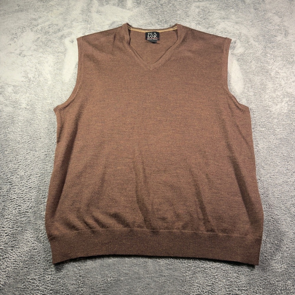 Jos A Bank Signature Brown 100% Merino Wool V-Neck Sweater Vest Mens Large